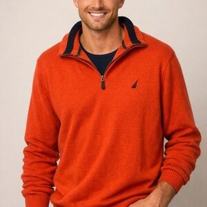 Nautica Men's Orange Zip-Up Sweater Size XXL